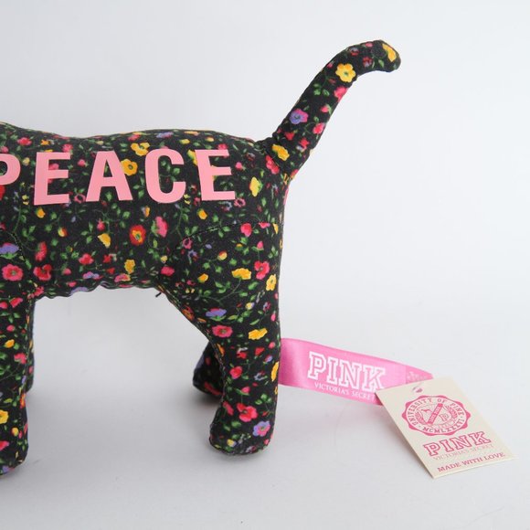 Victoria's Secret - PINK - Black Floral PEACE Collectible Plush Puppy - Picture 2 of 11